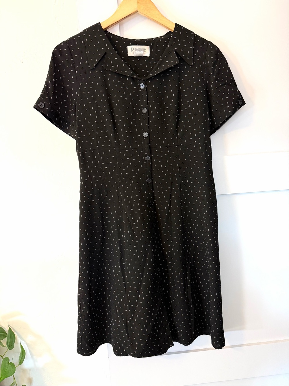 Vintage 90’s Petite Sophisticate Black Button Front Polkadot Mini Dress